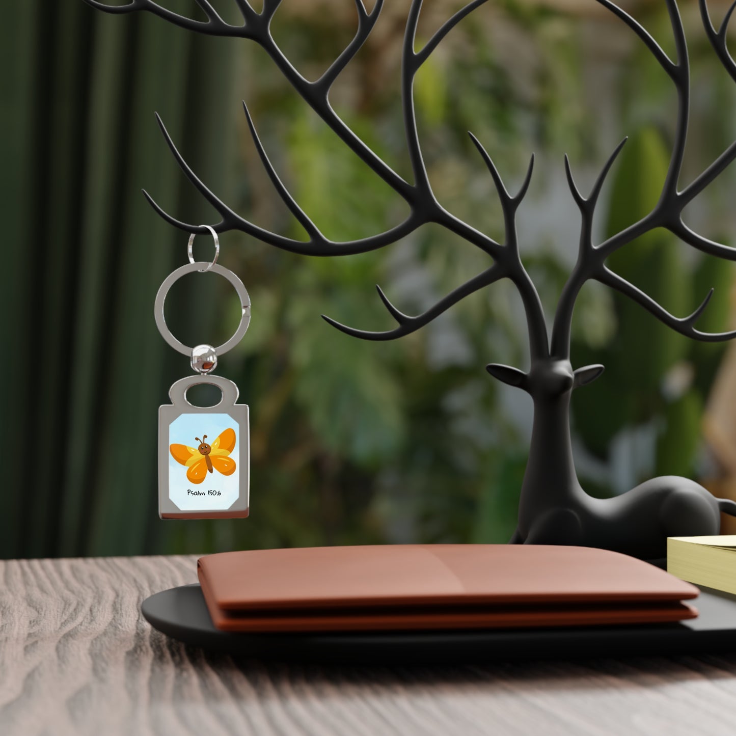 Butterfly Psalm 150:6 Rectangle Keyring