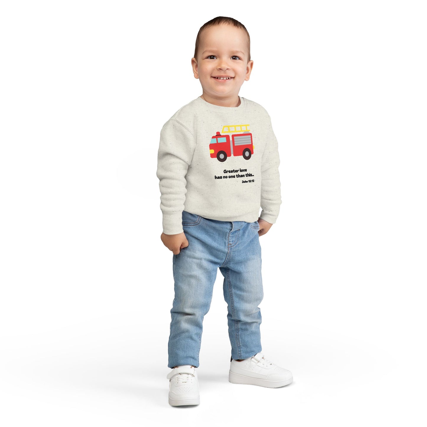 Christian Toddler Sweatshirt • Fire Truck Kids Pullover (John 15:13)