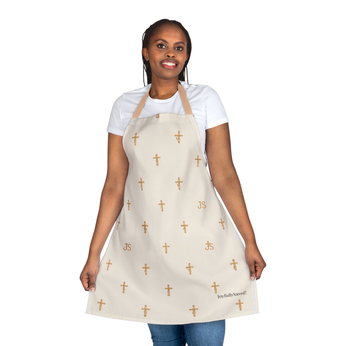 Christian Cross Creme Apron — large print, Faith Kitchen Apron