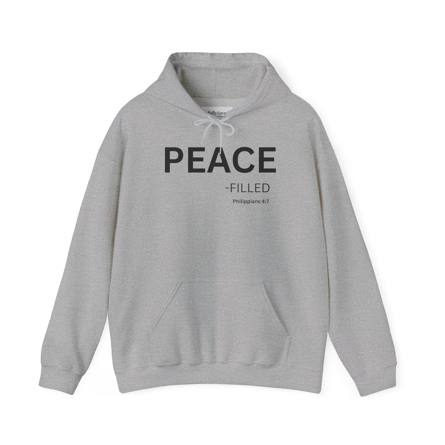 PEACE-filled Hoodie Black Text — Minimal Christian Faith Pullover, Philippians 4:7