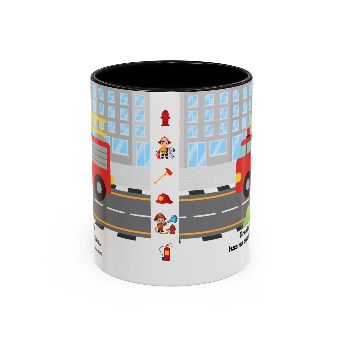 Fire Truck Coffee Mug — "Greater love has no one than this" Scripture Mug (11/15 oz)