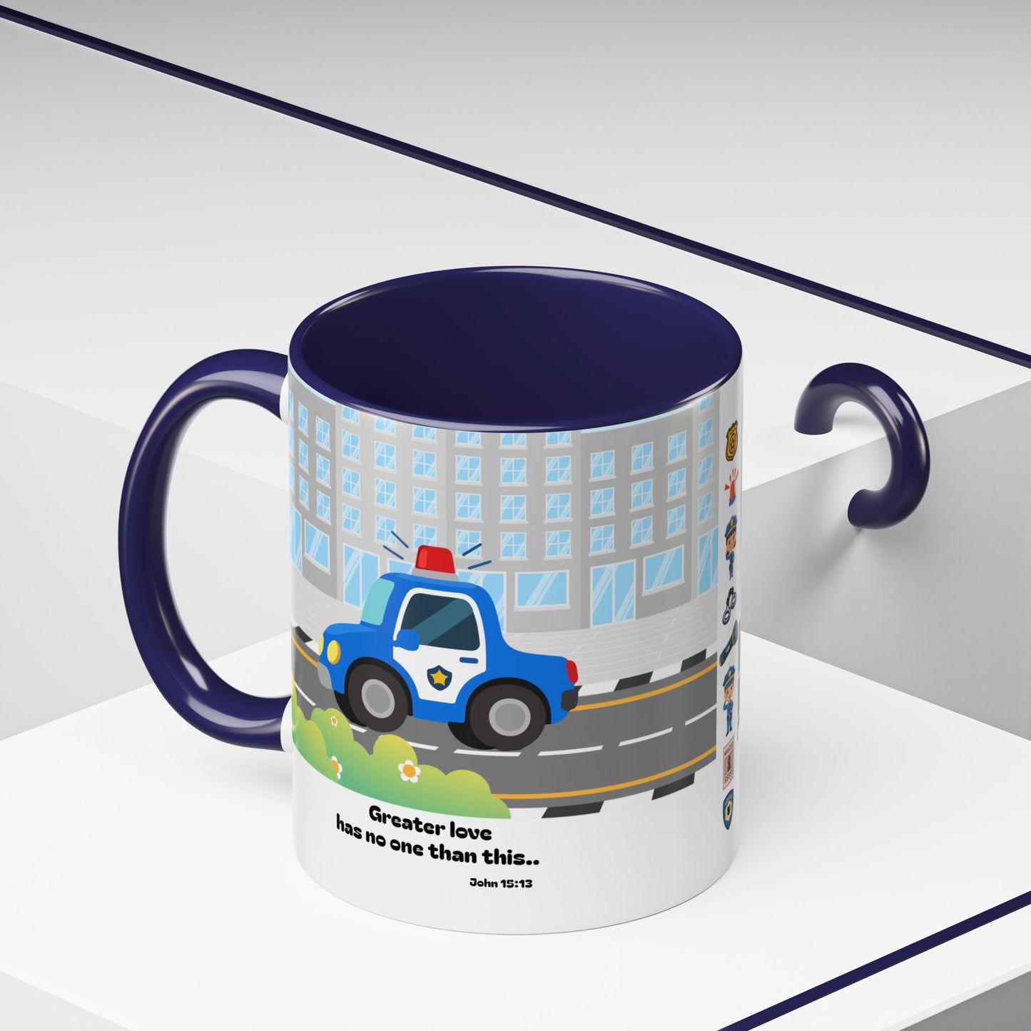 Police Car Coffee Mug — "Greater love has no one than this" Scripture Mug (11/15 oz)