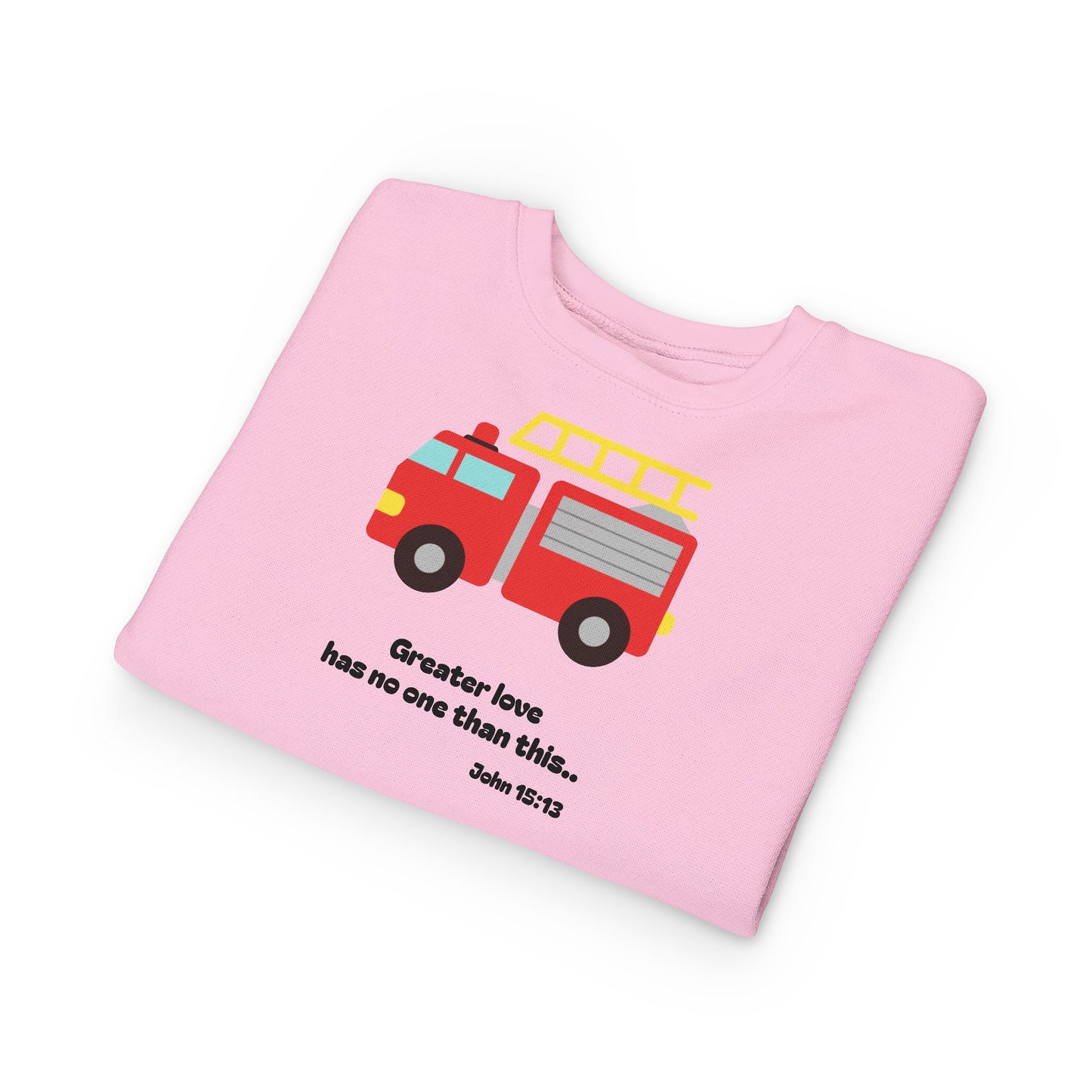 Christian Toddler Sweatshirt • Fire Truck Kids Pullover (John 15:13)