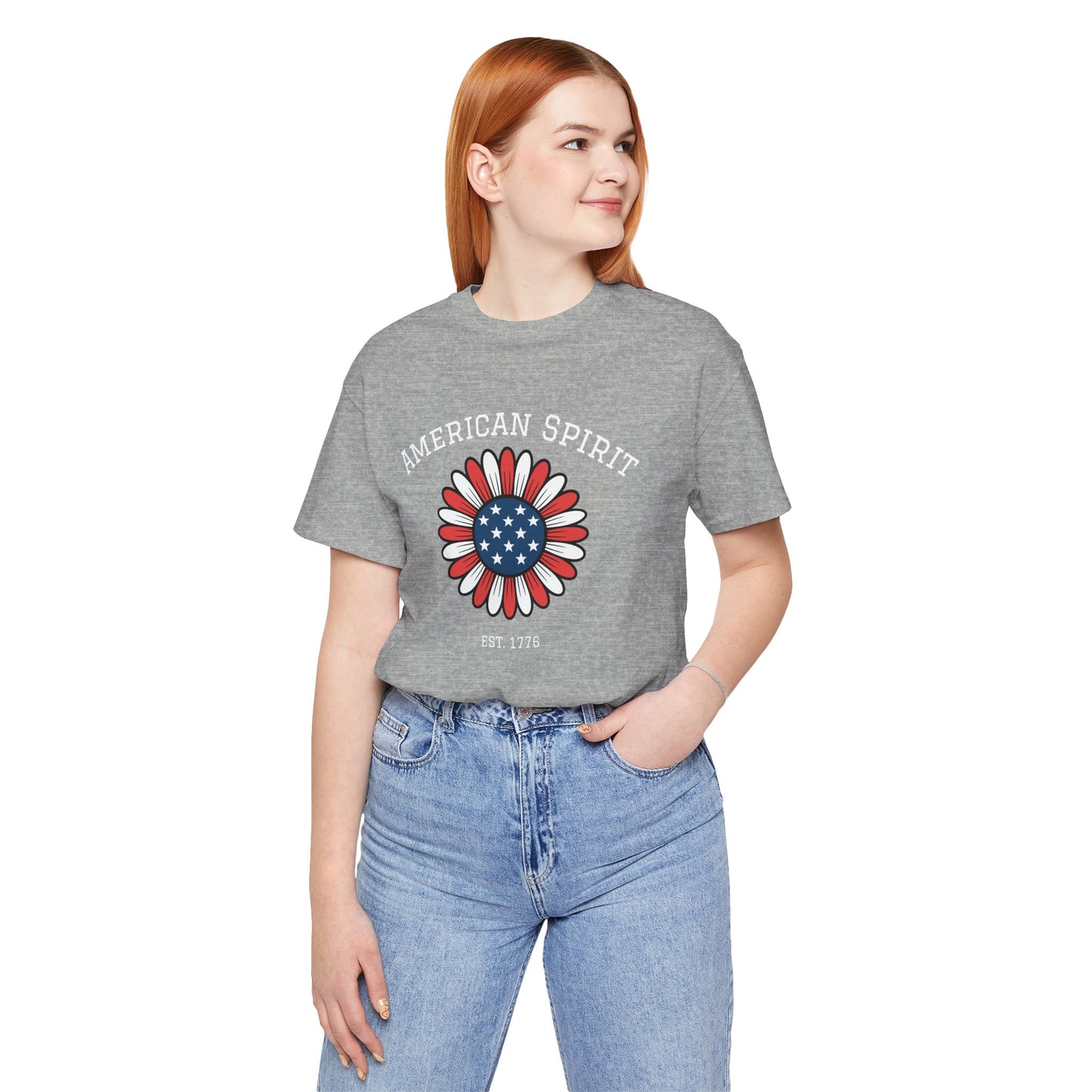 American Spirit T-Shirt — Patriotic Daisy Graphic Tee (Est. 1776)