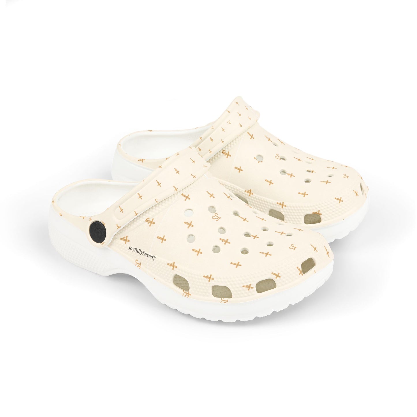Kids EVA Foam Clogs  with Charms— Cream Cross Pattern Christian Slip-Ons