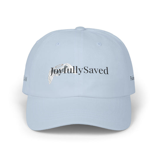 Joyfully Saved "dad" Cap, Logo with verses — Embroidered Hat, Black ink