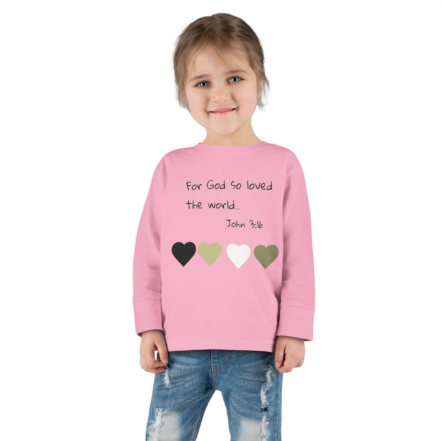 Toddler Long Sleeve Tee - "For God So Loved the World" Heart Bible Verse Shirt