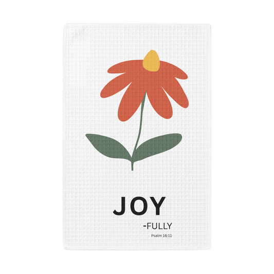 JOY-FULLY Floral Kitchen Hand Towel — Psalm 16:11  Waffle Weave Cotton