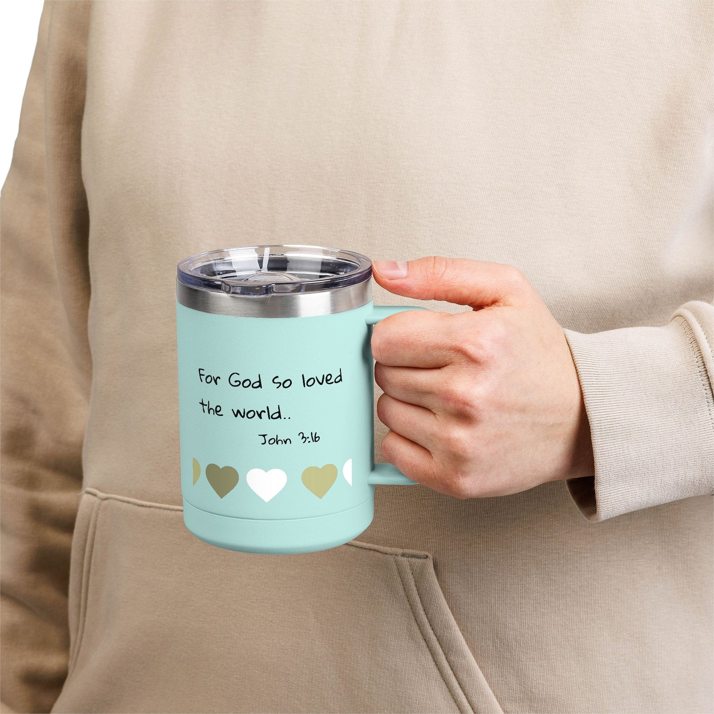 John 3:16 Heart Travel Mug — 15oz Christian Scripture Tumbler