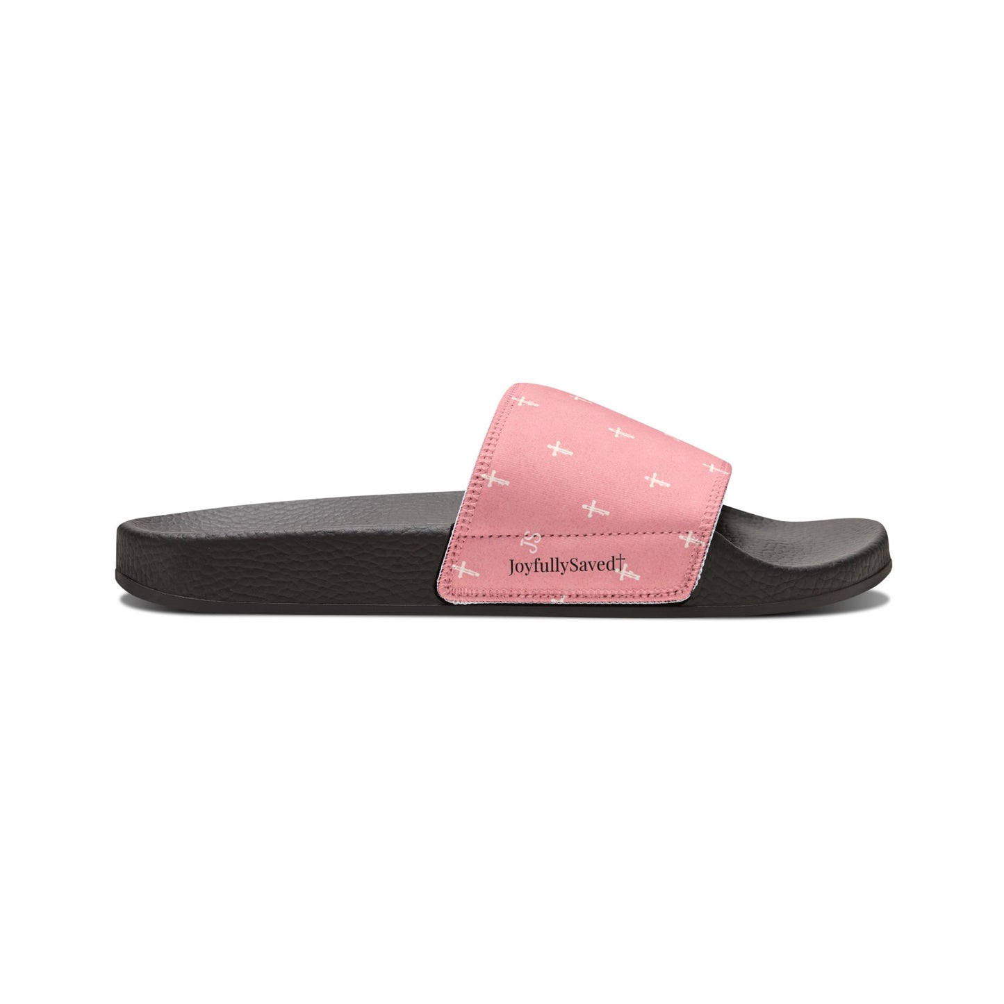 Christian Cross Slides — Youth Removable-Strap Sandals with Pink Cross Pattern