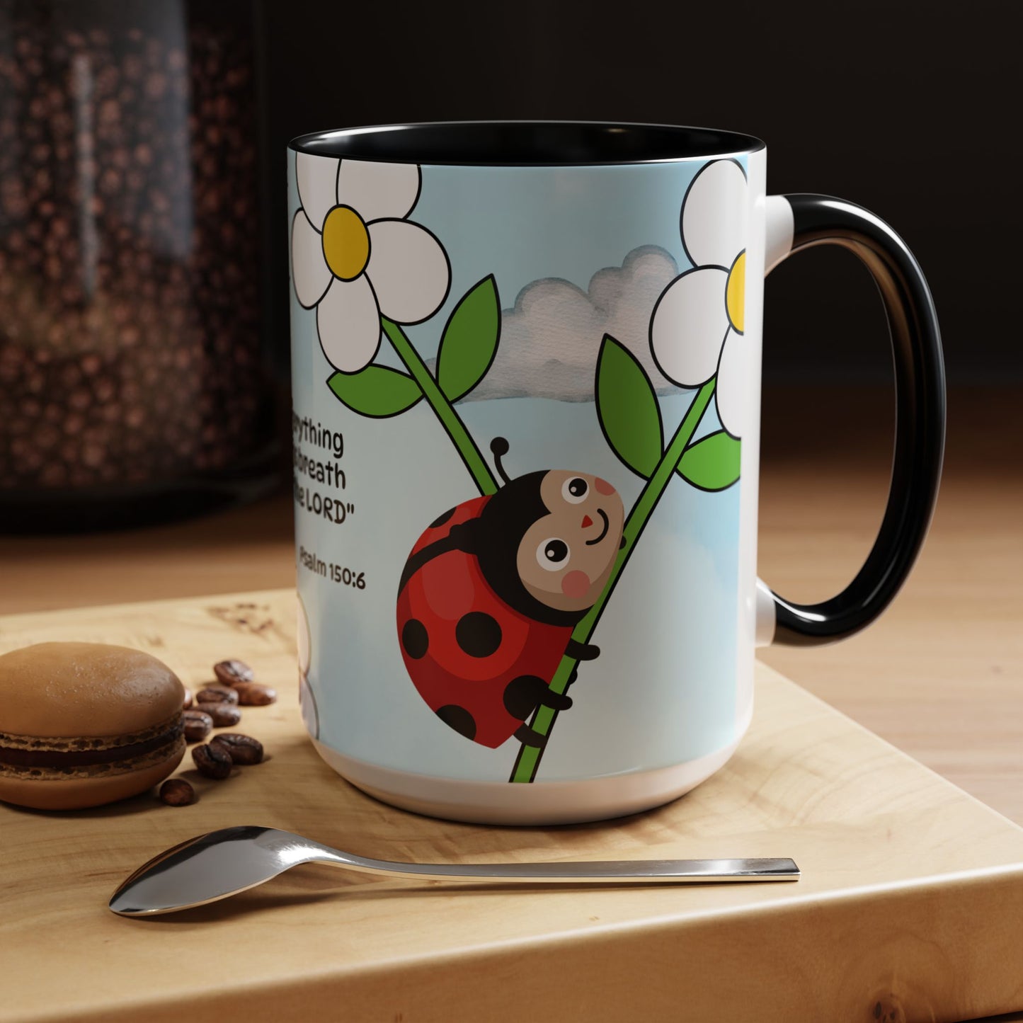 Ladybug Coffee Mug — Christian Ceramic Mug (Psalm 150:6)