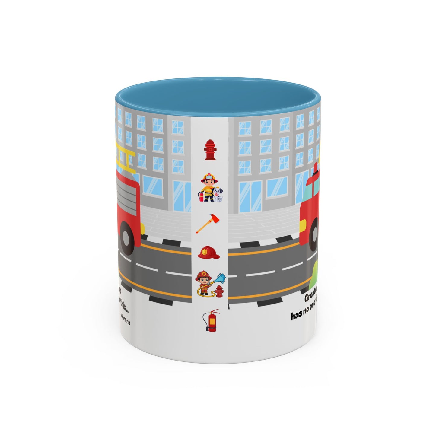 Fire Truck Coffee Mug — "Greater love has no one than this" Scripture Mug (11/15 oz)