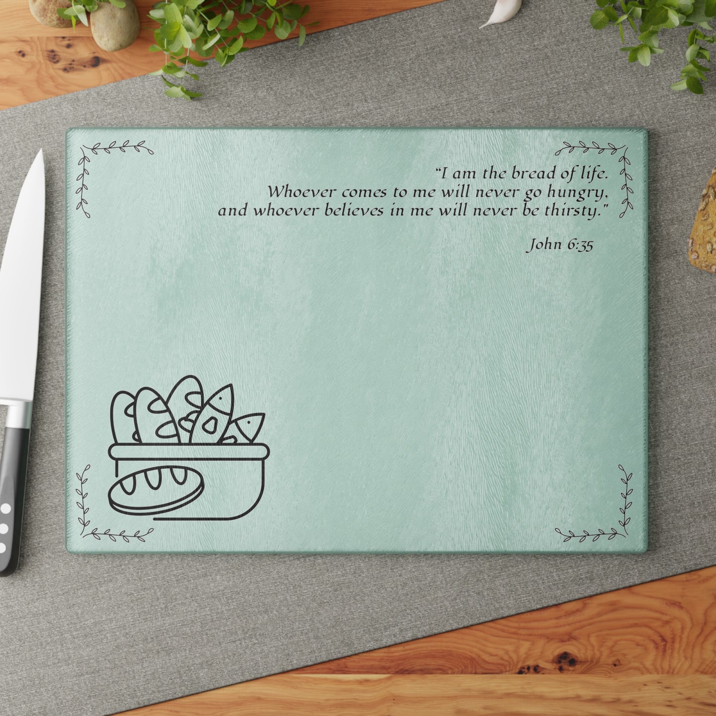 Christian Glass Cutting Board | Bread of Life (John 6:35) Gift