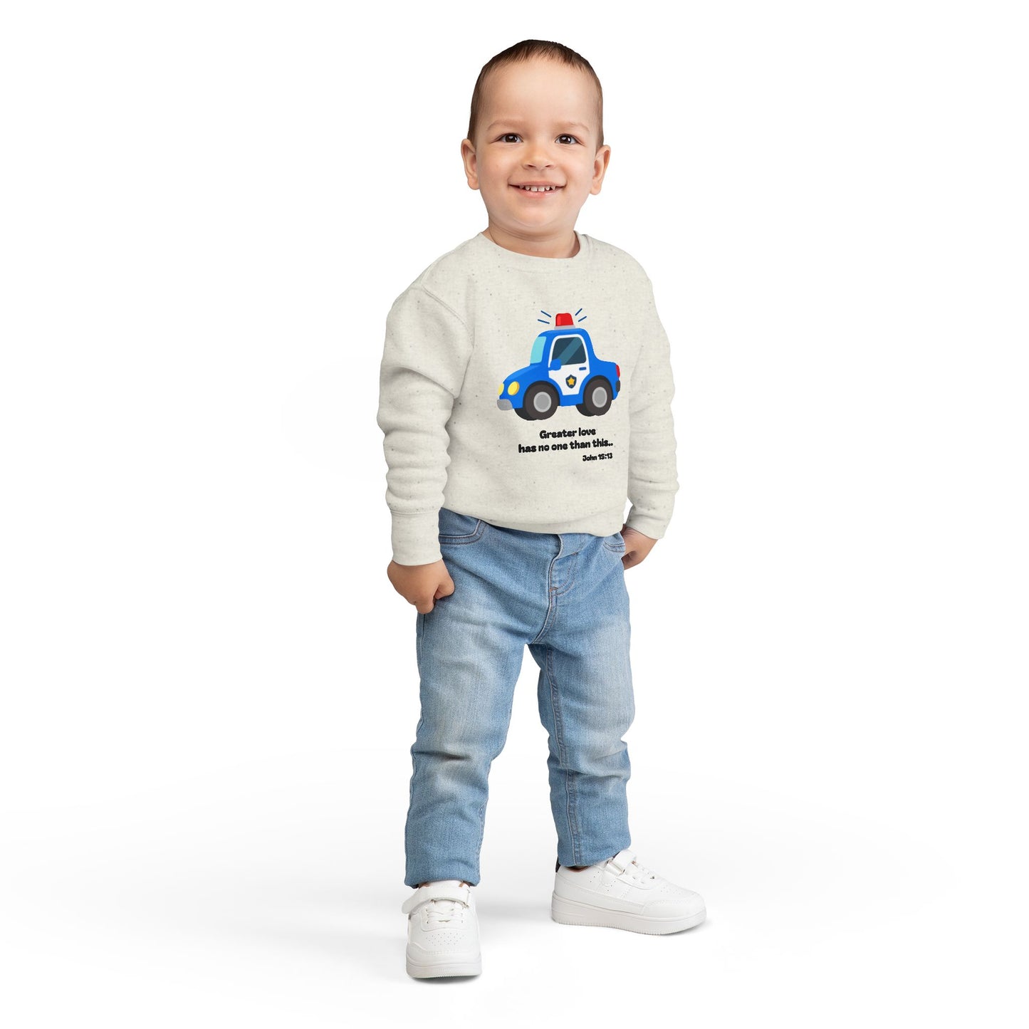 Christian Toddler Sweatshirt • Police Car Kids Pullover (John 15:13)