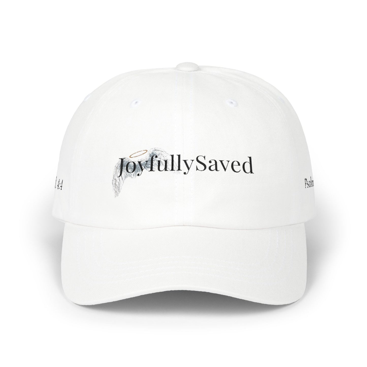 Joyfully Saved "dad" Cap, Logo with verses — Embroidered Hat, Black ink