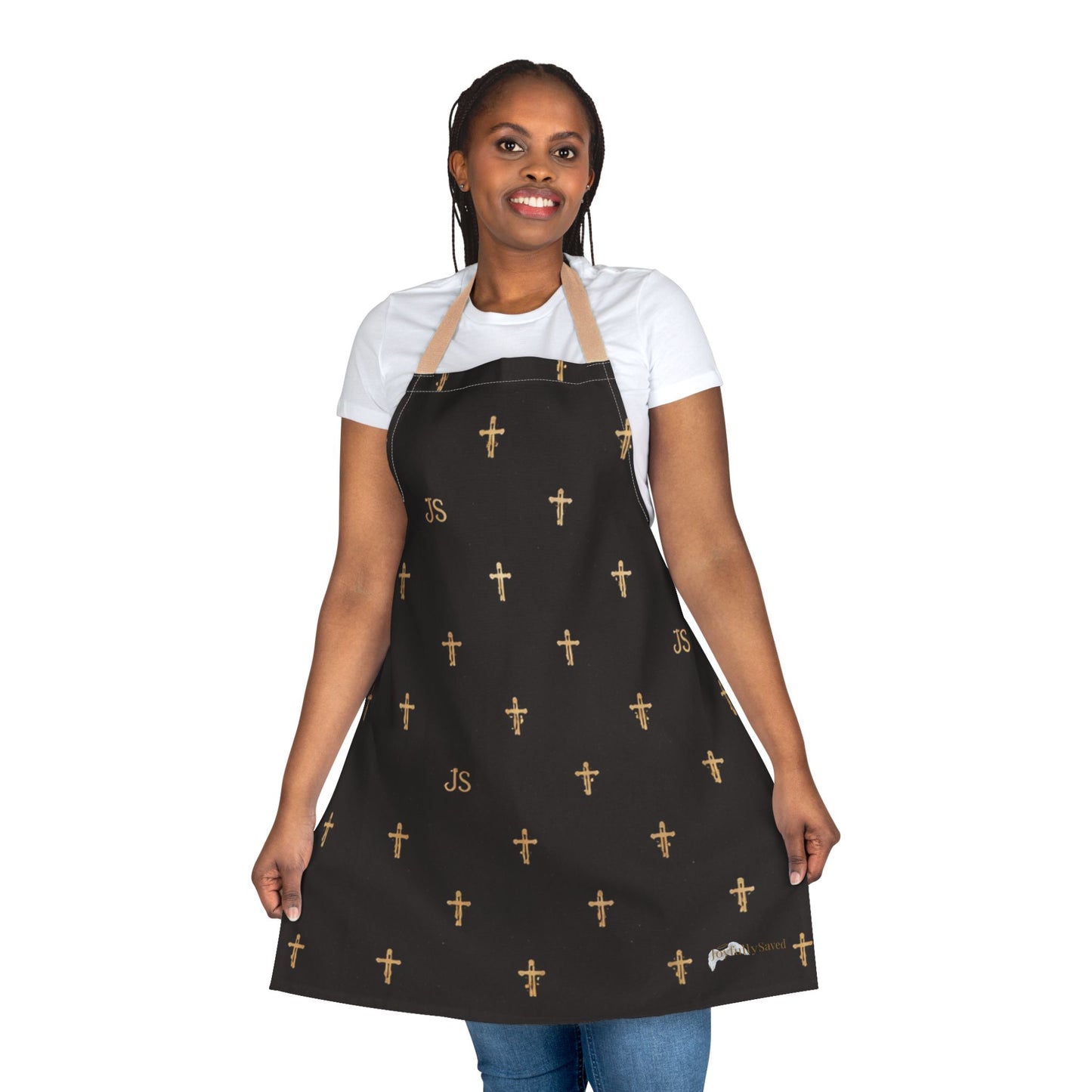 Christian Cross Black Apron — large print, Faith Kitchen Apron