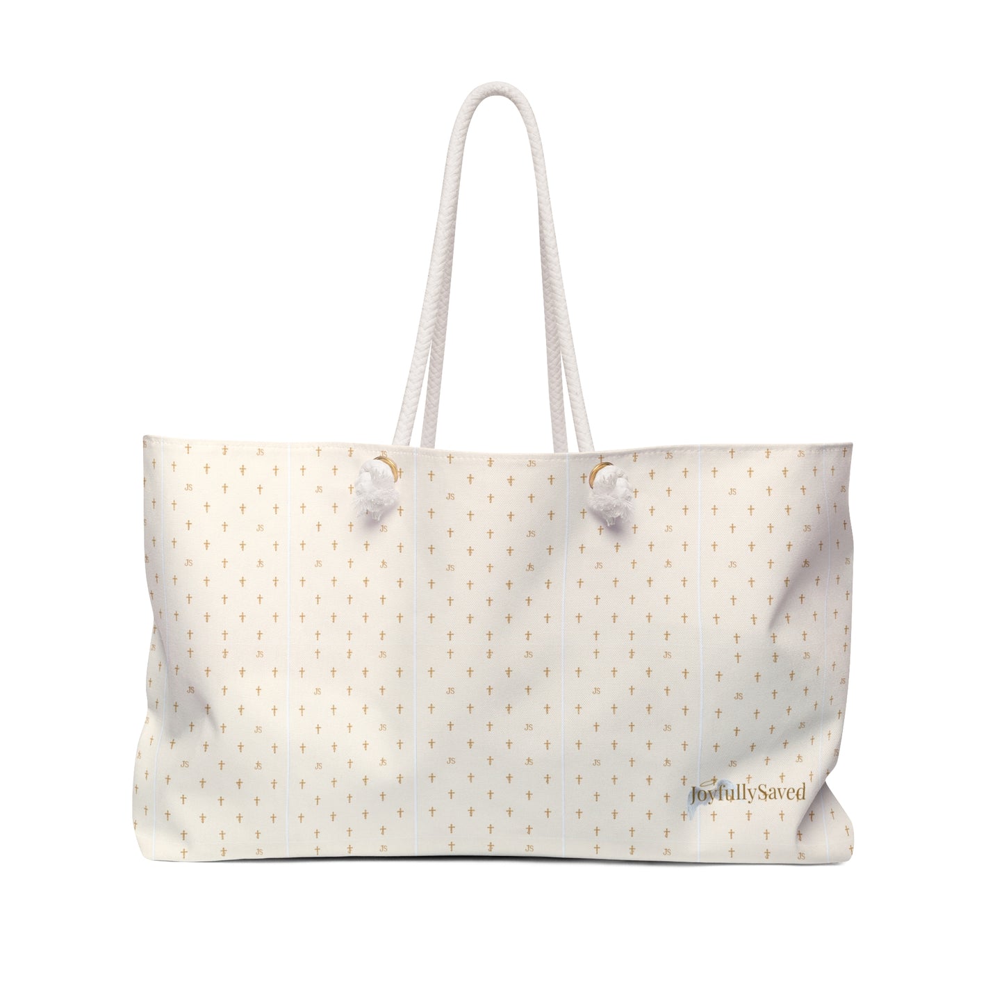 JOYFULLY SAVED Weekender Bag —Christian, Cream colored Travel Tote
