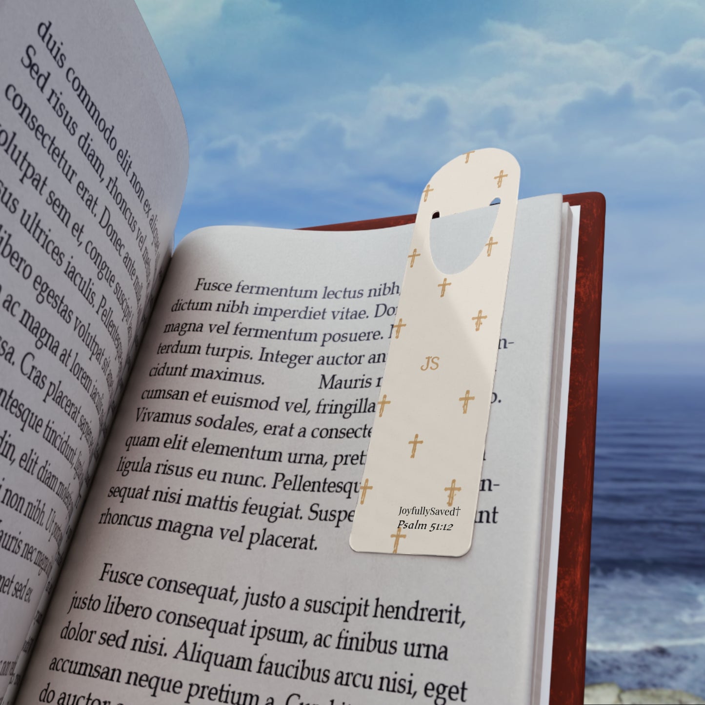 Joyfully Saved Signature Cross Bookmark — Cream Christian Bookmark