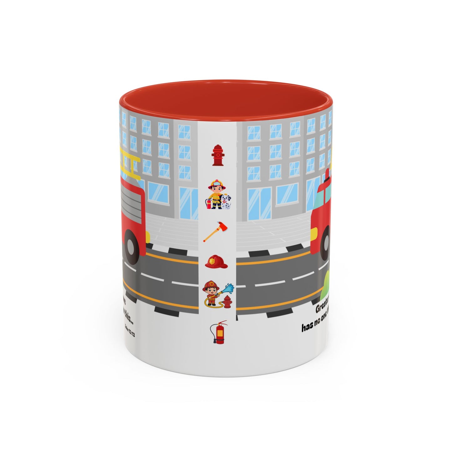 Fire Truck Coffee Mug — "Greater love has no one than this" Scripture Mug (11/15 oz)