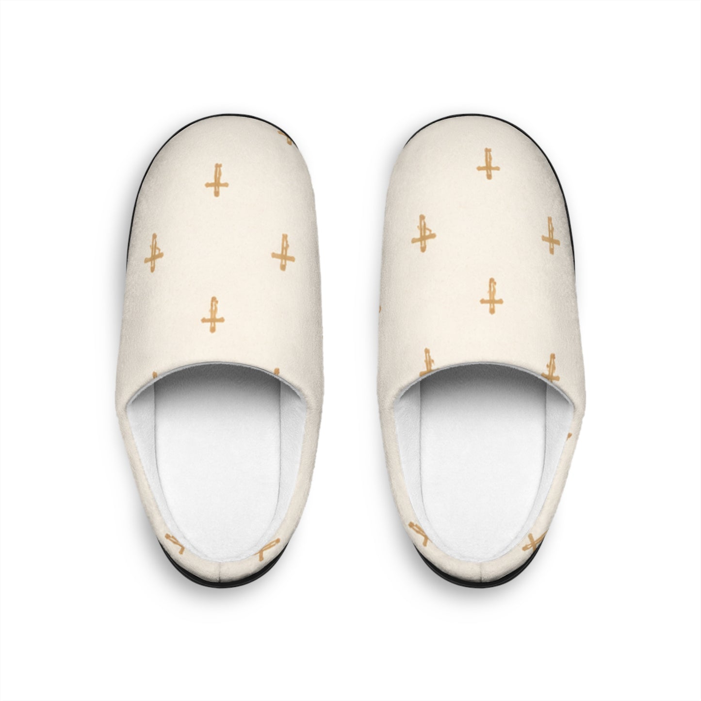 Christian Cross Pattern Women's Indoor Slippers — Signature JC Cream Design