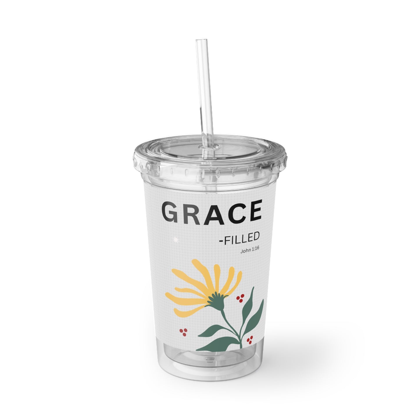 Grace-filled Acrylic Tumbler — Floral Faith Travel Cup (John 1:16)
