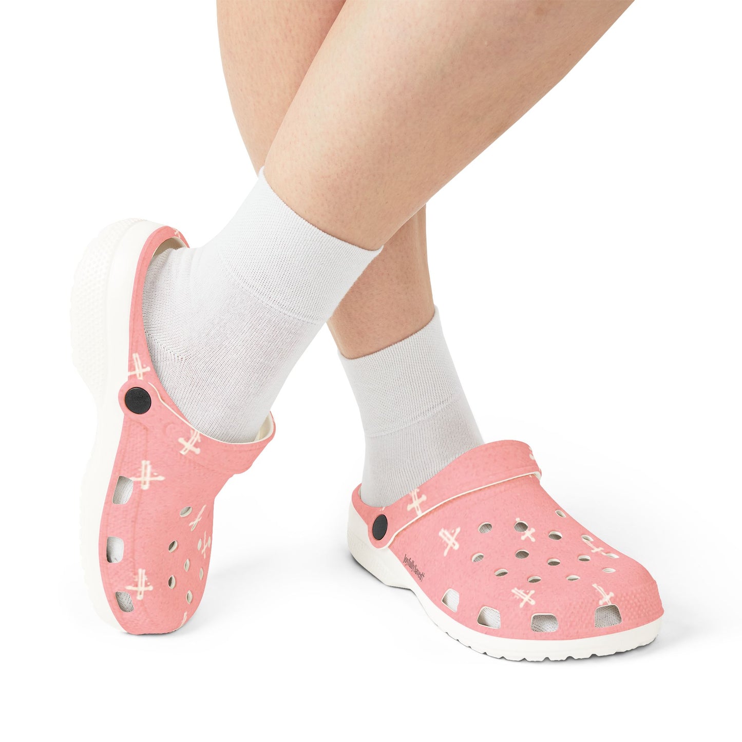 Adult EVA Foam Clogs with charms — Cream Cross Pattern Christian Slip-Ons
