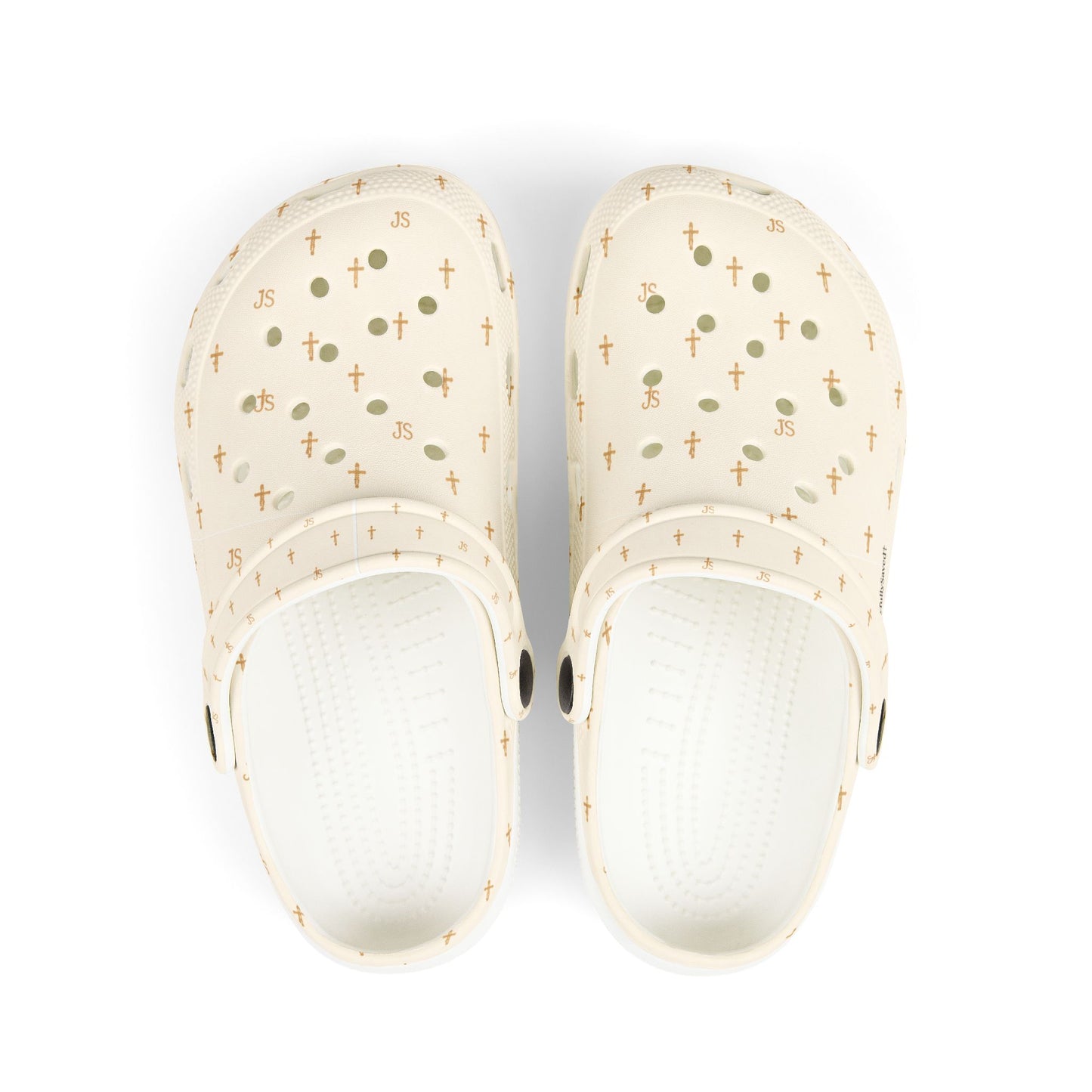 Kids EVA Foam Clogs  with Charms— Cream Cross Pattern Christian Slip-Ons