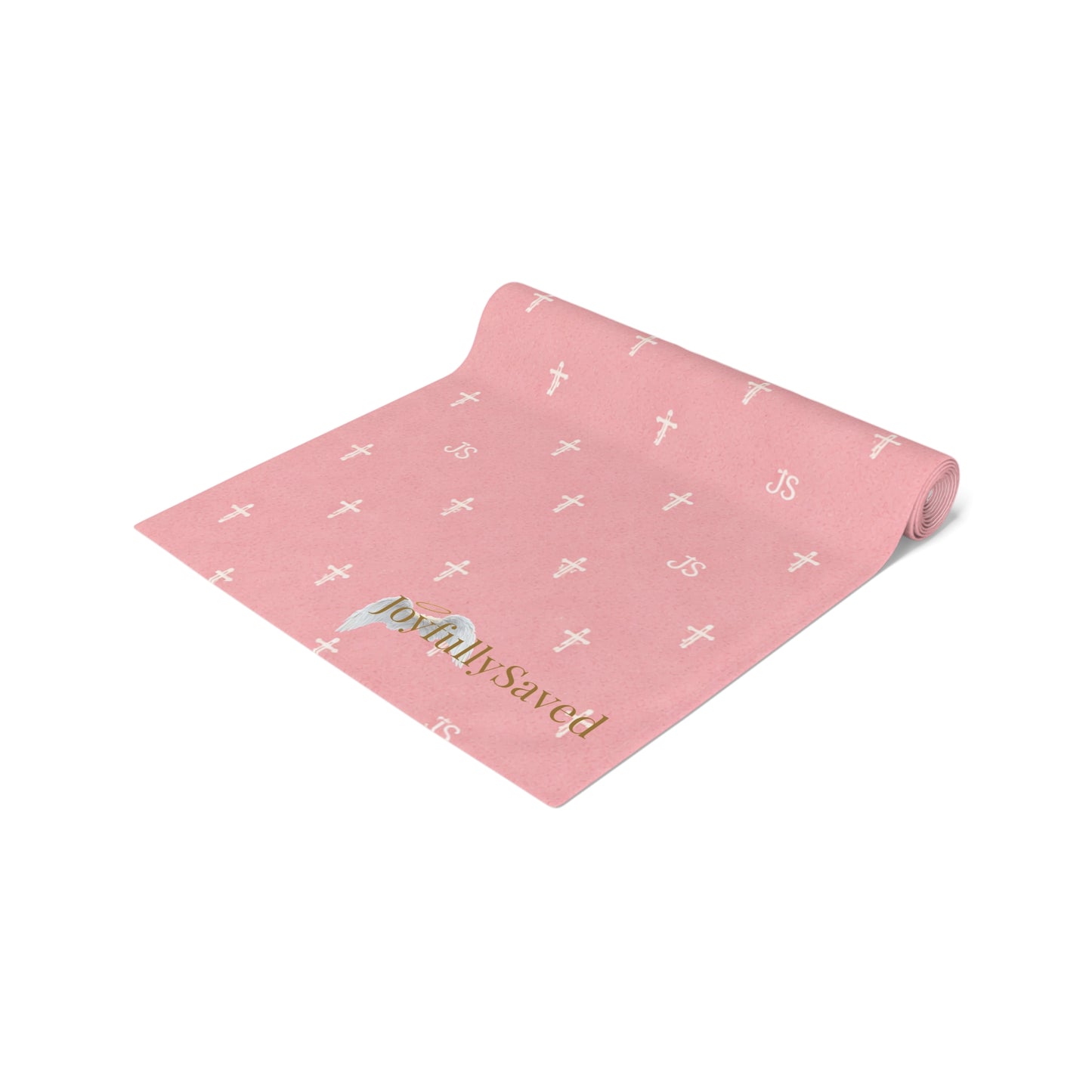Signature Cross Table Runner, Pink — JoyfullySaved Faith-Inspired Cotton/Poly Decor