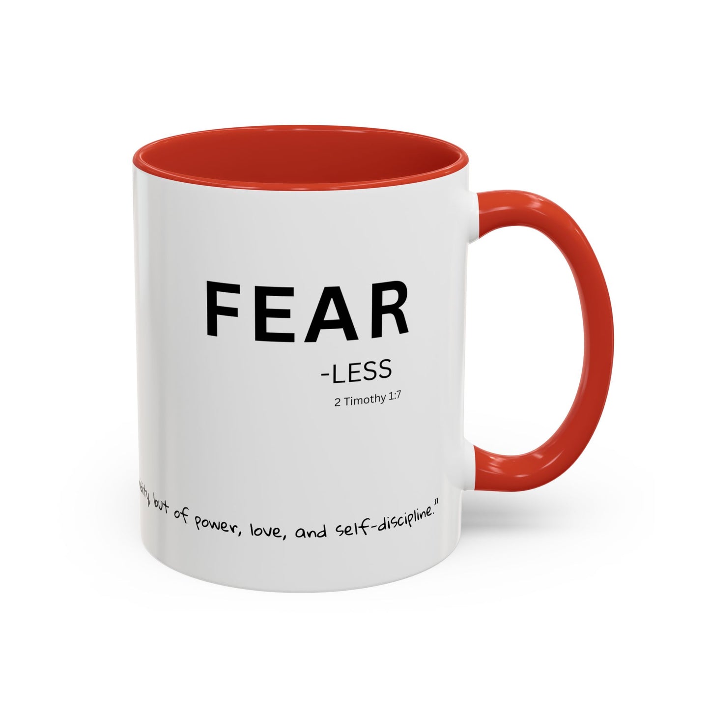 Fear-less Bible Verse Mug – 2 Timothy 1:17 | 11oz or 15oz Coffee Mug with Scripture Around Base (Accent, Colorful)