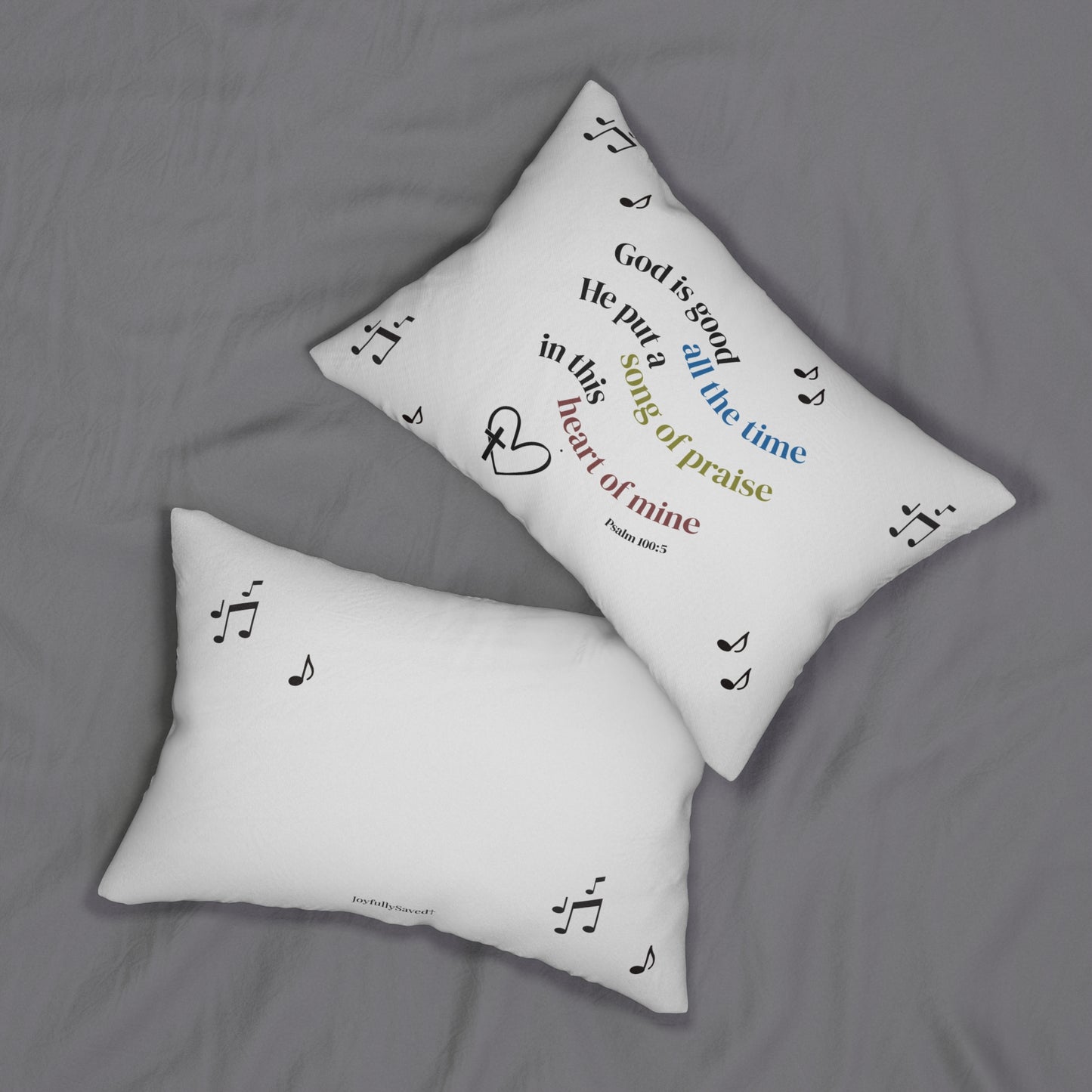 Music Note Lumbar Pillow — Decorative White Polyester Accent Pillow (Psalm 100:5)