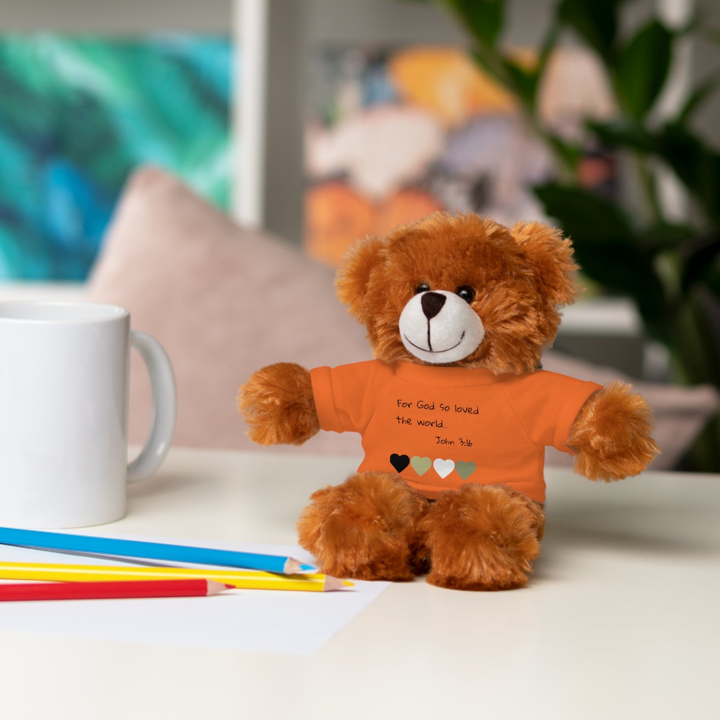 Christan Plush Toy, John 3:16  — Stuffed Animal with 'I Am a Child of God' T‑Shirt
