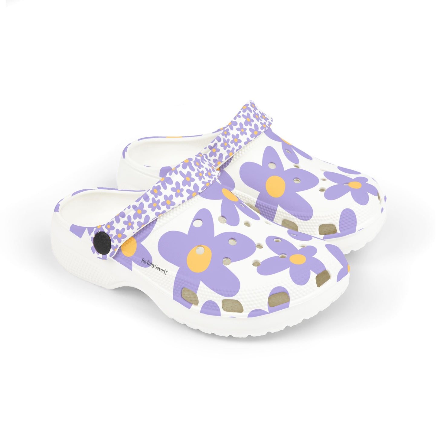 Kids EVA Foam Clogs  with Charms— Purple Daisies Pattern Christian Slip-Ons