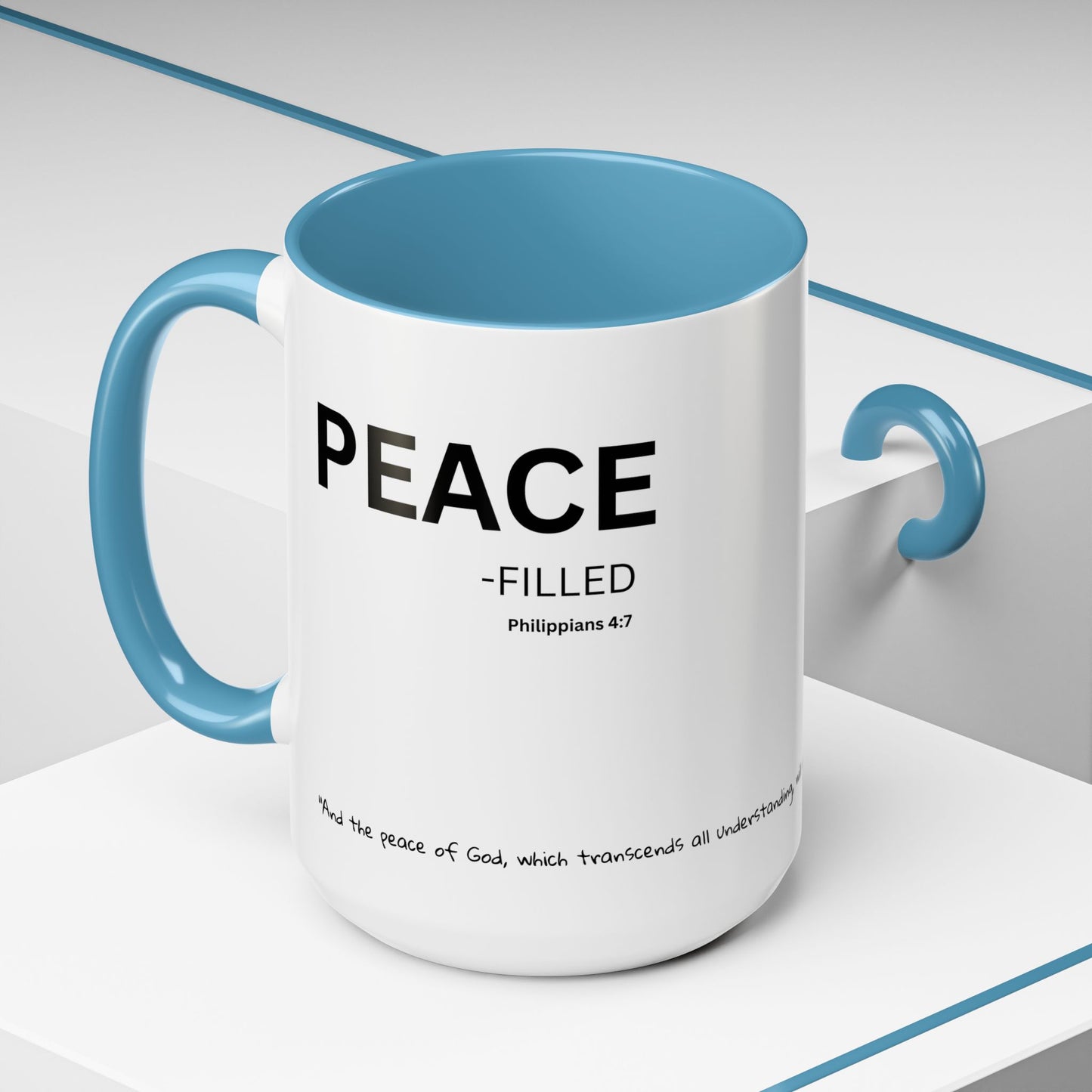 PEACE-filled Scripture Coffee Mug  Psalm 16: 11— 15 oz with Scripture Around Base (Accent, Colorful)