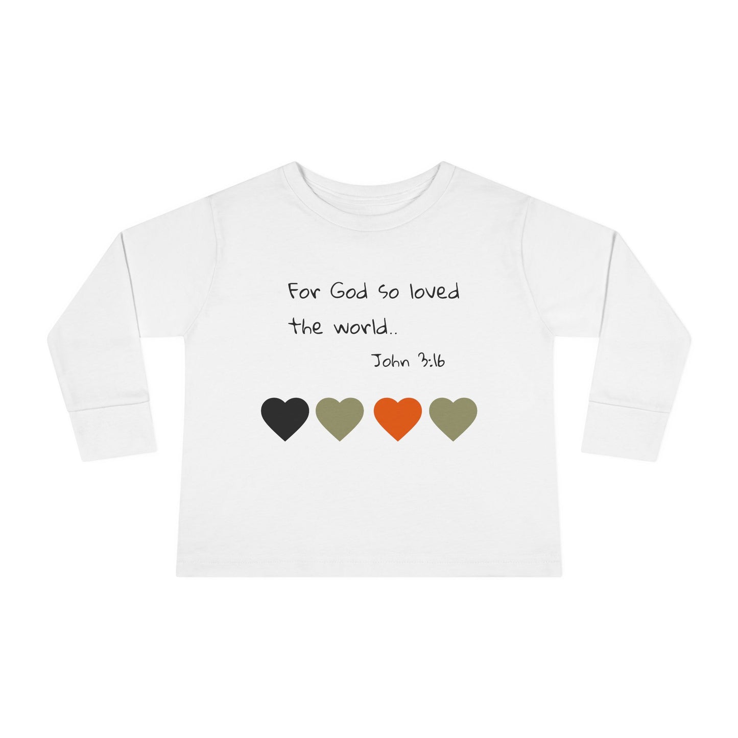 Toddler Long Sleeve Tee - "For God So Loved the World" Heart Bible Verse Shirt