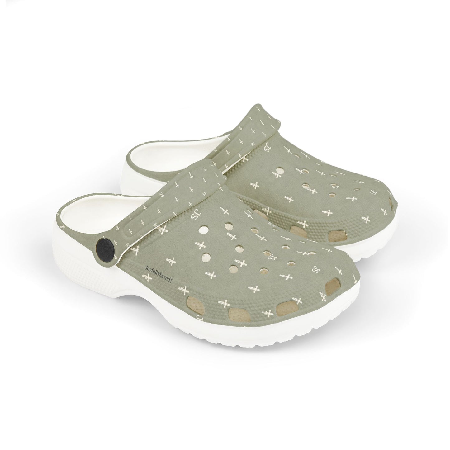 Kids EVA Foam Clogs  with Charms— Sage Cross Pattern Christian Slip-Ons