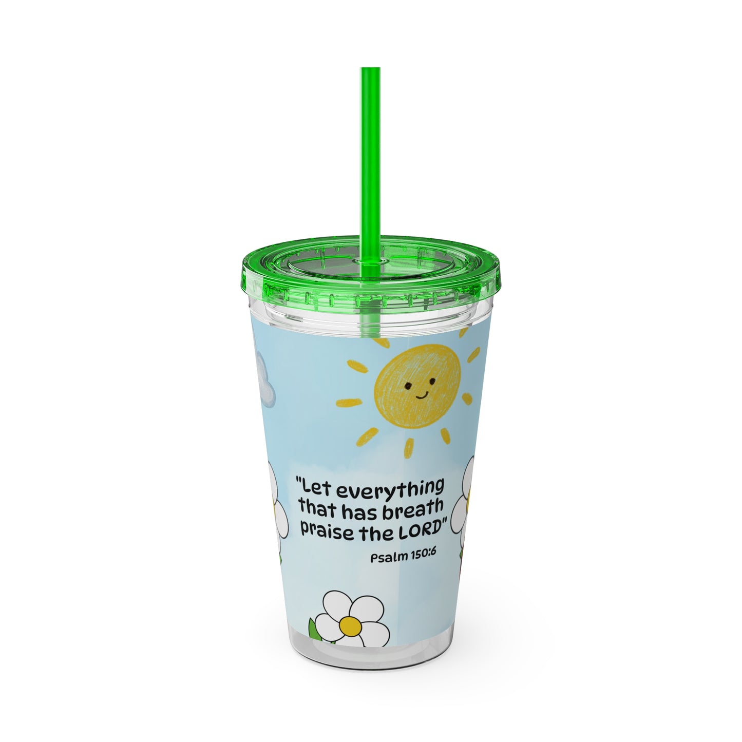 Ladybug 16oz Tumbler with Straw — Christian Cup (Psalm 150:6)