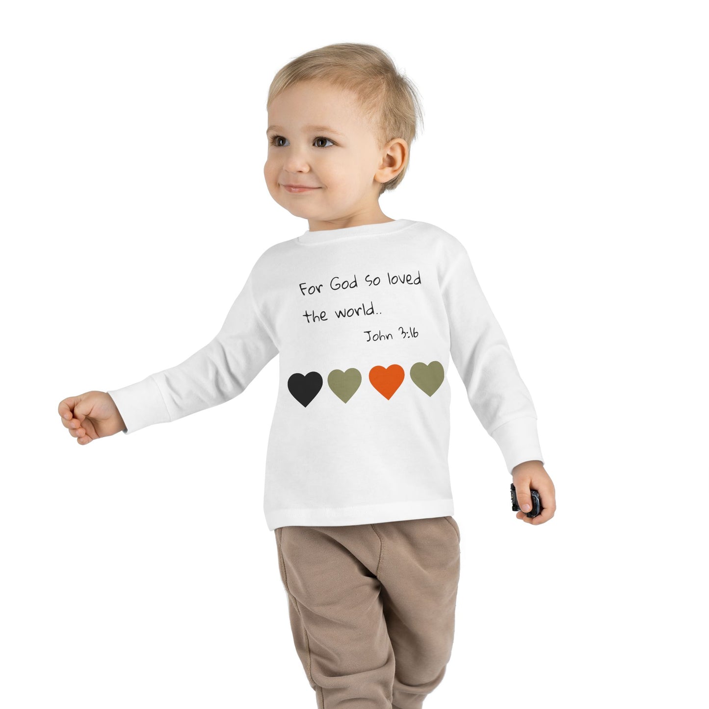 Toddler Long Sleeve Tee - "For God So Loved the World" Heart Bible Verse Shirt