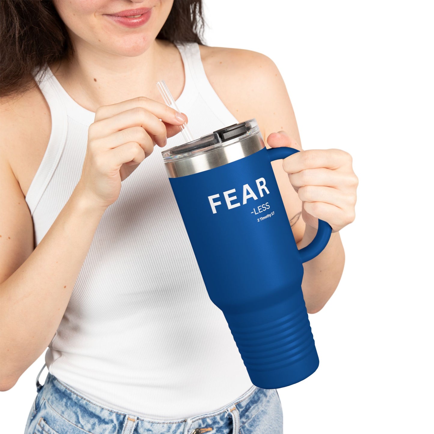 FEAR-less Insulated 40oz Travel Mug — Christian Faith Declaration 2 Timothy 1:17