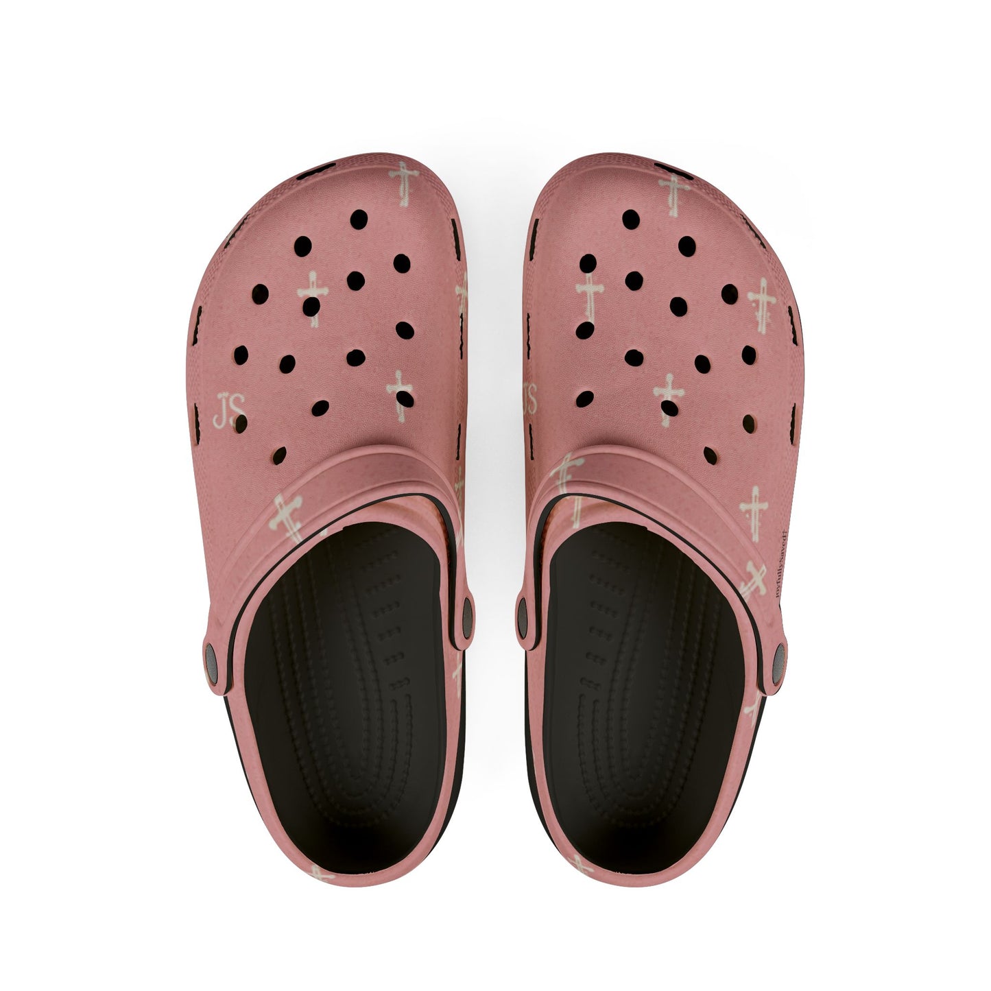 Adult EVA Foam Clogs with charms — Cream Cross Pattern Christian Slip-Ons