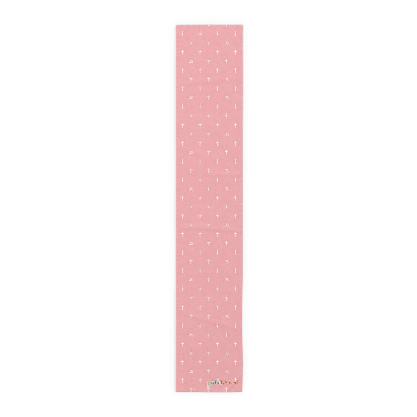 Signature Cross Table Runner, Pink — JoyfullySaved Faith-Inspired Cotton/Poly Decor