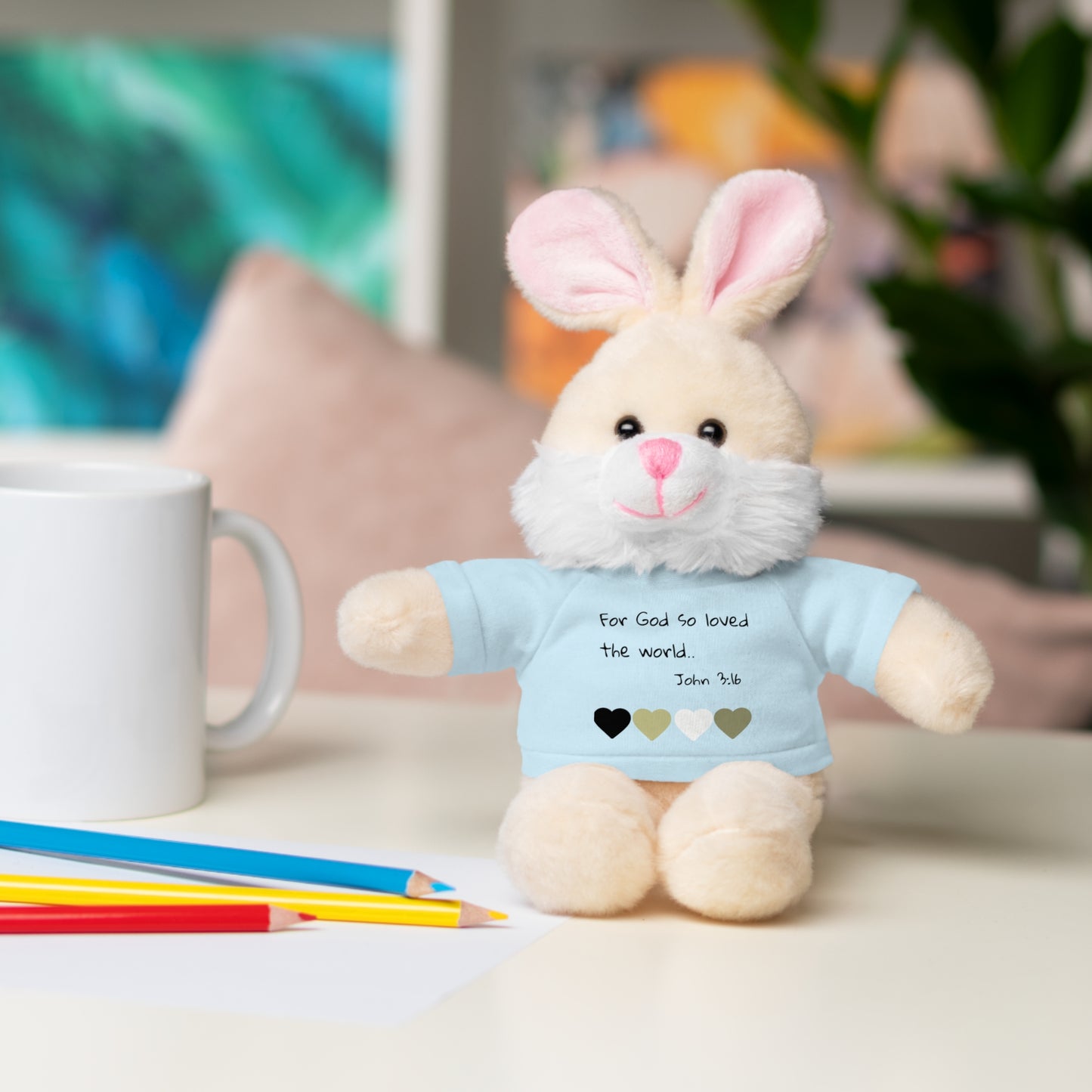 Christan Plush Toy, John 3:16  — Stuffed Animal with 'I Am a Child of God' T‑Shirt