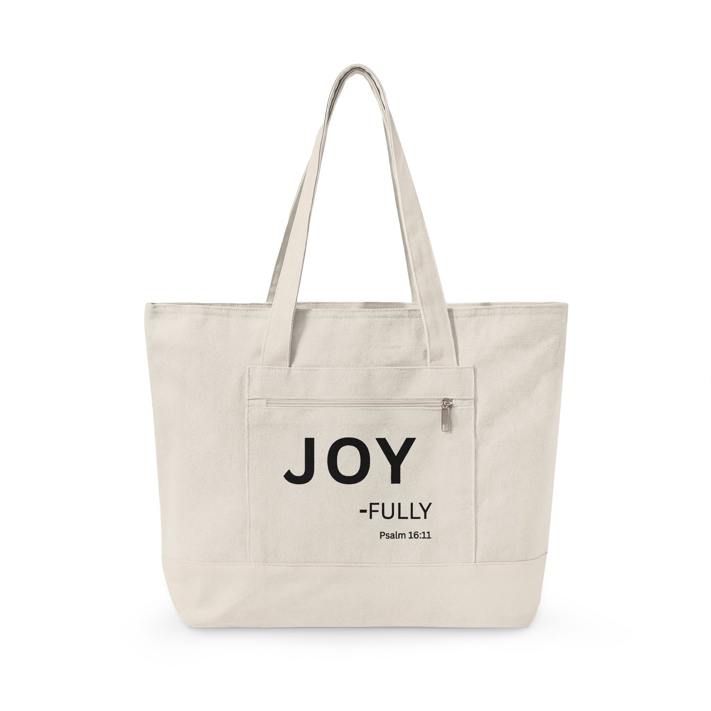 Joy-Fully Canvas Tote Bag — Inspirational Psalm 16:11 Zippered Shopper