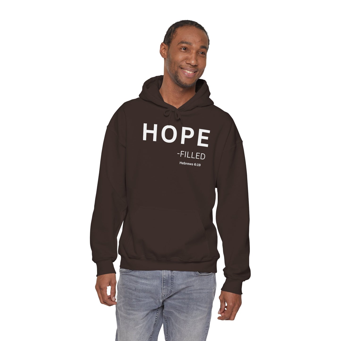 HOPE-filled Hoodie White Text — Minimal Christian Faith Pullover, Hebrews 6:19