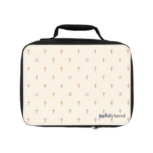 Cream, Crosses ‘Joyfully Saved’ Lunch Bag — Christian Insulated Lunchbox