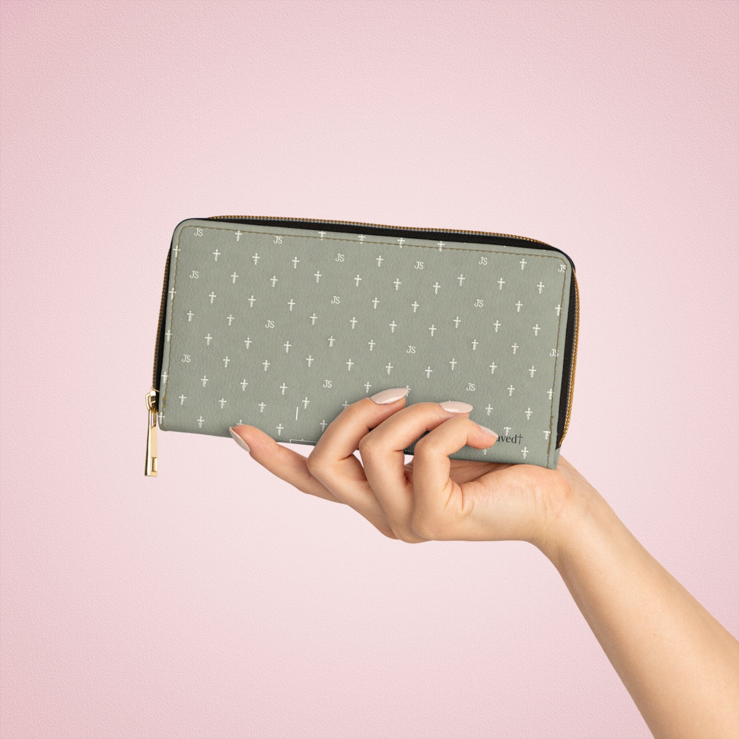 Sage Zipper Wallet — Christian Signature Cross Wallet