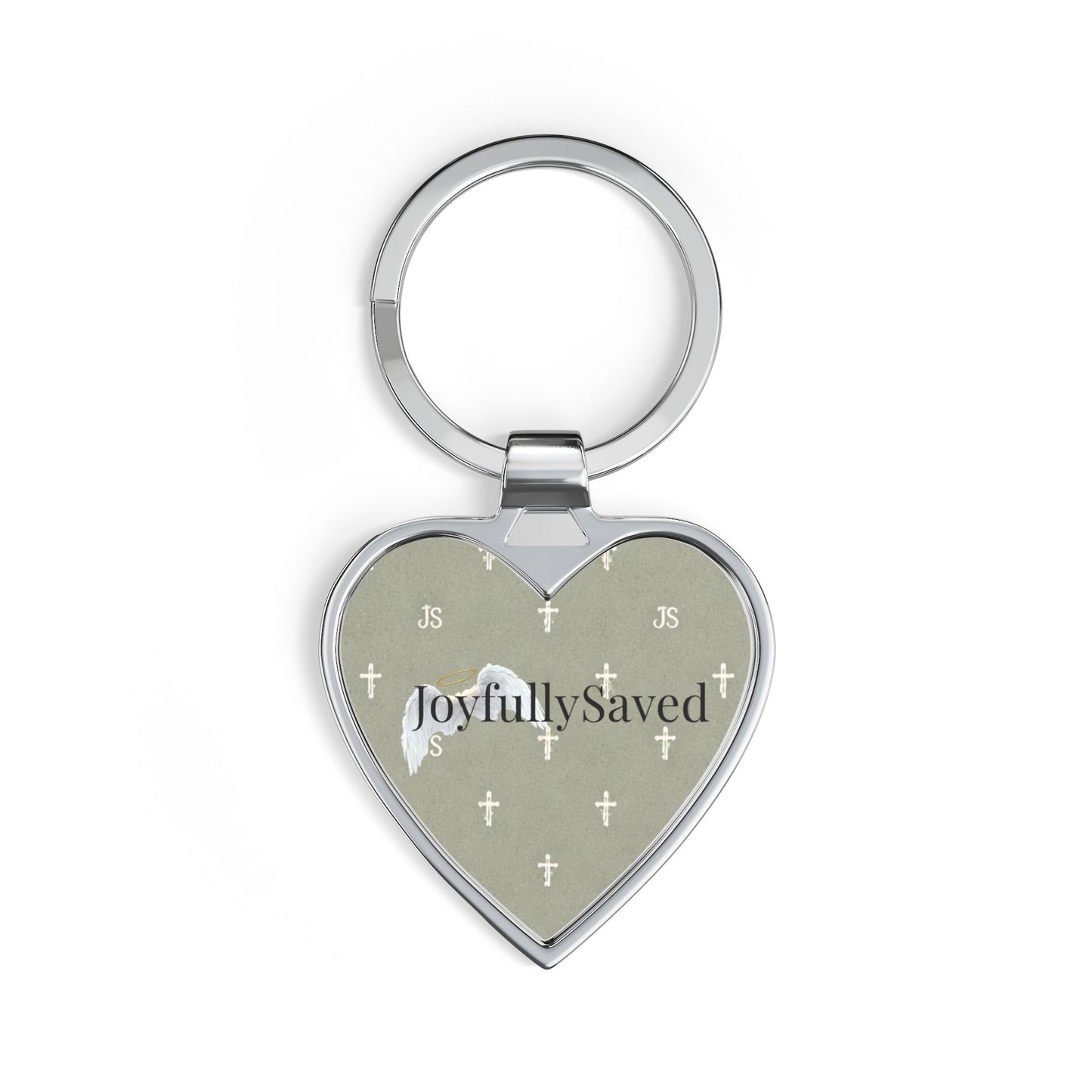 Joyfully Saved Cross Keychain — Sage Christian Heart Keychain
