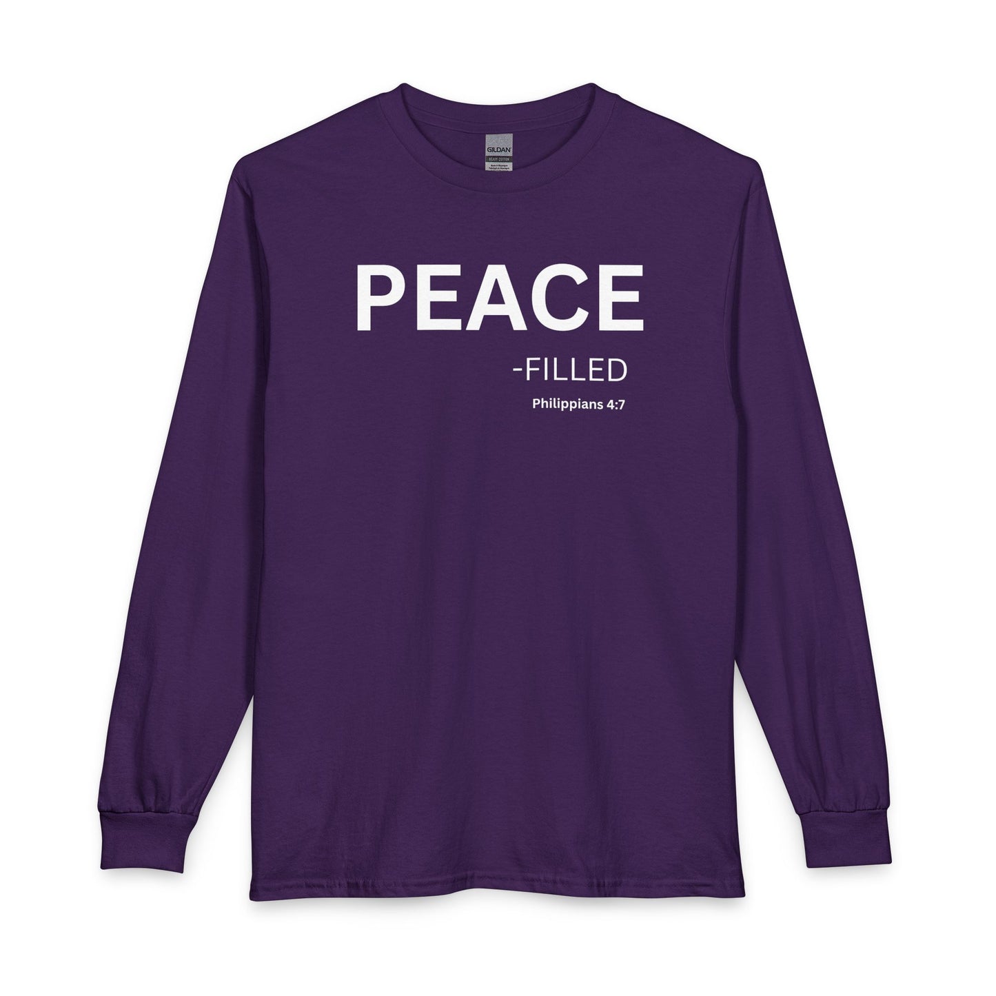 Peace-Filled Long Sleeve Tee – Christian Shirt (Philippians 4:7)