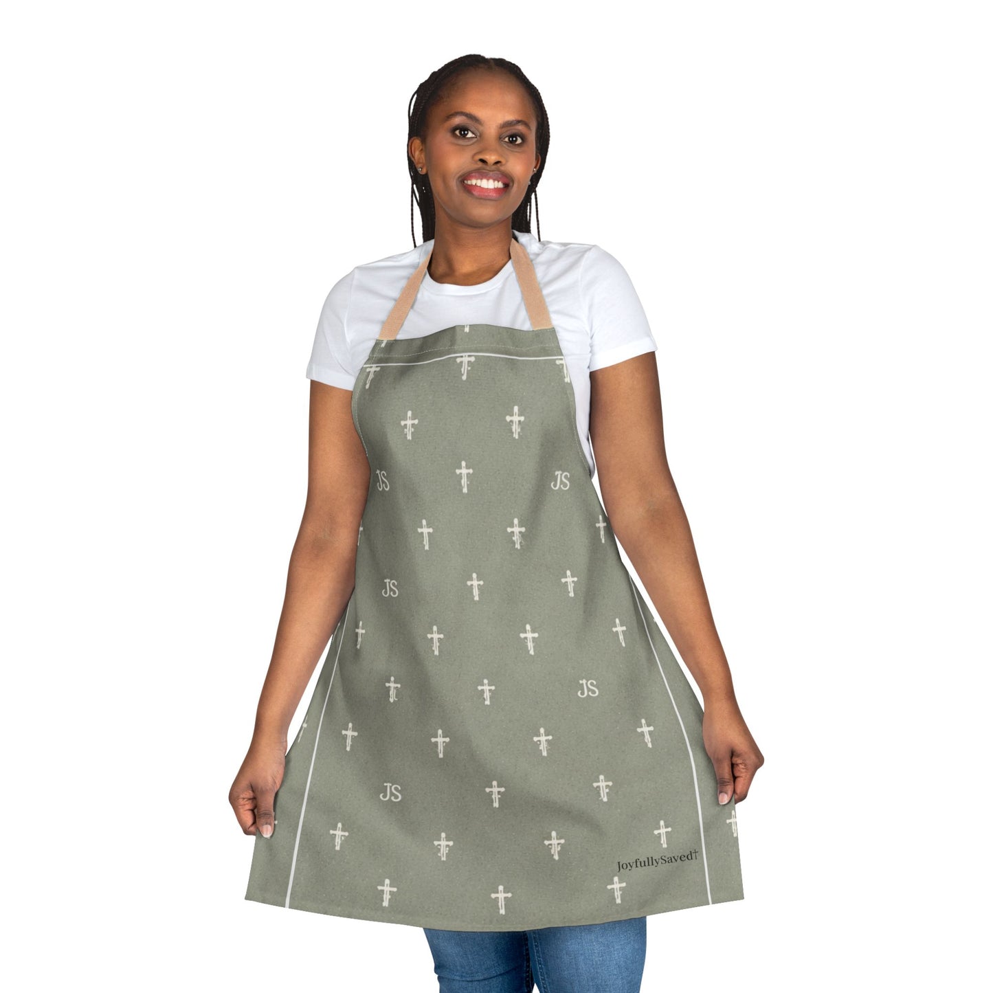 Christian Cross Sage Apron — large print, Faith Kitchen Apron