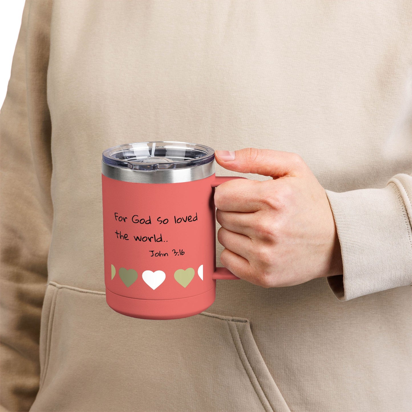John 3:16 Heart Travel Mug — 15oz Christian Scripture Tumbler