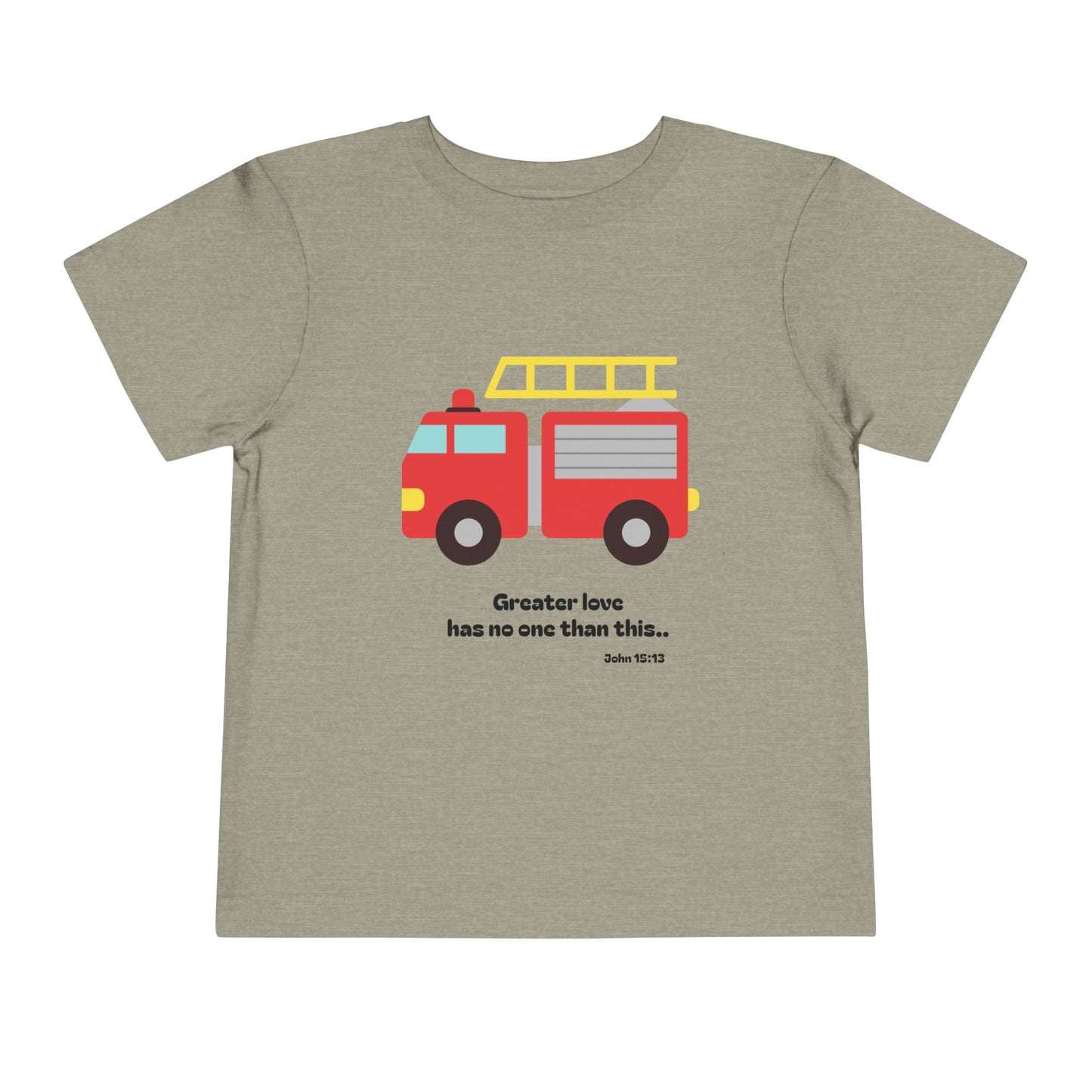 Christian Toddler Tee — Fire Truck Graphic (John 15:13)